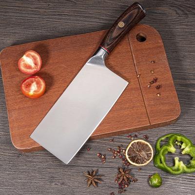 China Viable 7 Inch Chinese Kitchen Stainless Steel Meat Cleaver Knife With Pakka Wood Handle for sale