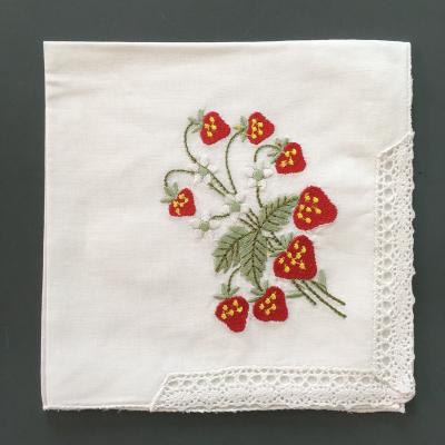 China Other Rose and Yellow Flower Cotton Embroidered Handkerchief for sale