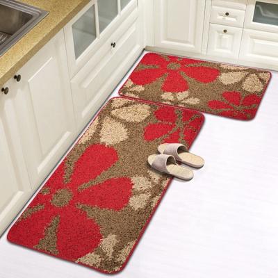 China Washable 2 pcs set tapete anti slip red carpet mud kitchen mat with tape backing for sale