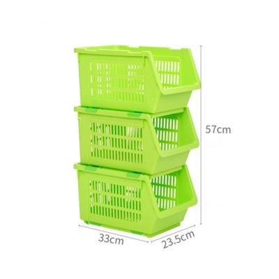 China Sustainable Digging Out Design Space Saving 3 Floors Plastic Kitchen Storage Baskets Stackable for sale