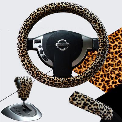 China Comfortable Universal Luxurious Leopard Set 3 Pcs Plush Car Wheel Cover Soft Anti-skid Steering Set 1 for sale