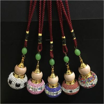 China Wholesale Colorful Fresh Air Squash Car Perfume Empty Single Hanging Bottle Bling Logo Glass Custom Car Air Freshener for sale