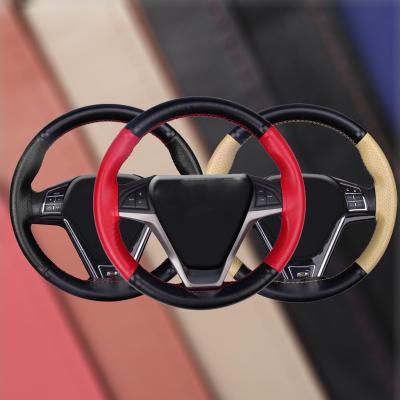 China DIY Car Handlebar Classic Cover Breathable Custom Genuine Leather Stitching Steering Universal for sale