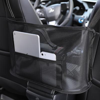 China Convenient Foldable Car Center Console Storage Net Pocket Between Two Seats Boxed Storage Bucket for sale