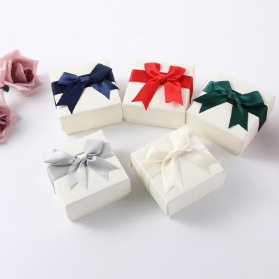 China OEM Service Lid Base Mini Square Silk Ribbon Jewelry Paper Box for Bracelet Packing Gift Box for sale