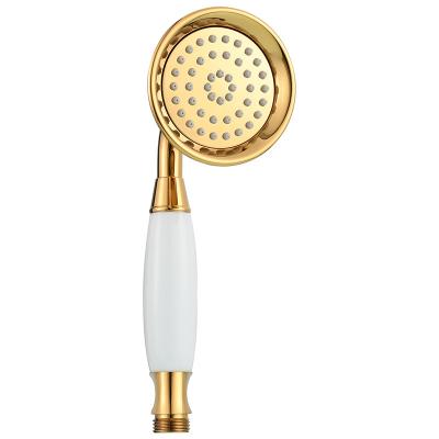 China Slide Bar Copper Ceramic Gold Free Round Bath Sprinkler Showerhead Handheld Hot And Cold Water for sale