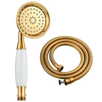 China Without Slide Bar Factory Copper Ceramic Gold Round Shower Filter Hand Held Shower Head for sale