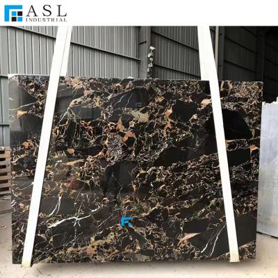 China Modern Athens Black Gold Flower Large Portoro Marble Polished Slab for sale