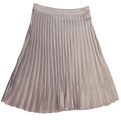 China Breathable Breathable Ladies Pleated Long Mid Waist Office Summer Satin Flare Skirt Women Falda Spell Fashion Solid Elastic Chiffon Elegant Solid Elastic Skirts for sale