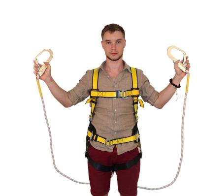 China Full Polyester Adjustable Fall Protection Body Safety Harness With Double Lanyard Construction for sale