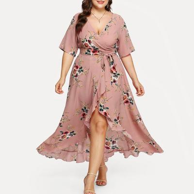 China Wholesale Anti-Static 2021 Summer Women's French Cardigan ZC00769 Plus Size Long Dress Short Sleeve Print Skirt One-Piece Dresses for sale