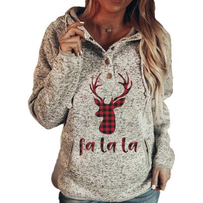 China ZC Anti-wrinkle Christmas Reindeer 3D Letter Printing Hooded Women's Sweatshirt H4CE0016 for sale