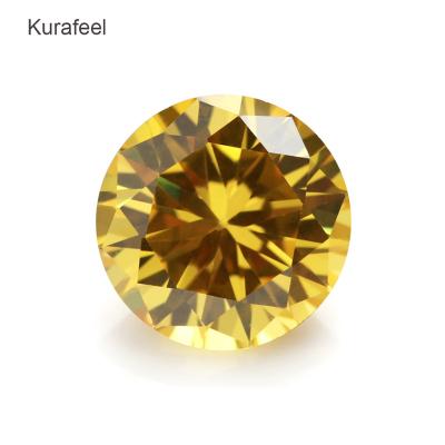 China Color Play Or Fire Source Factory Wholesale Round AAA Medium Golden Yellow Zircon 0.8-8mm Synthetic Jewelry Making for sale