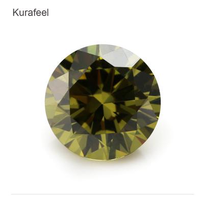 China Color Play Or Fire Hot Selling Medium Olive Green Synthetic Zirconia 0.8-8mm Round Wholesale AAA For CZ Paving Jewelry for sale