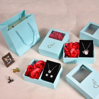 China Blue Rose Flower Ring Necklace Jewelry Jewelry Box Mother's Day Stain Gift Box Wholesale Confession Jewelry Box for sale