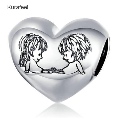 China Innocent boy girl unique diy METAL love carving character 925 sterling silver small jewelry beads beaded bracelet accessories for sale