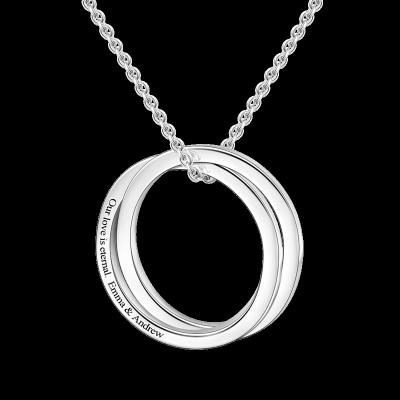 China TRENDY Mother's Day Stainless Steel Silver Neutral Engraving-Personalised Three Custom Interlocking Russian Ring Ring Necklace for sale