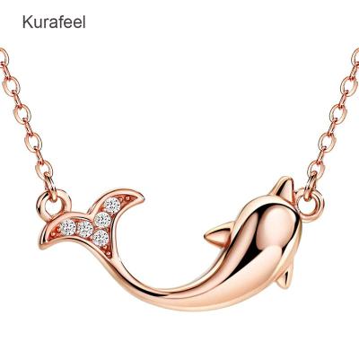 China Wholesale Custom TRENDY Fashion Dolphin S925 Sterling Silver Ladies Jewelry Christmas Gifts Rose Gold Ladies Necklace for sale