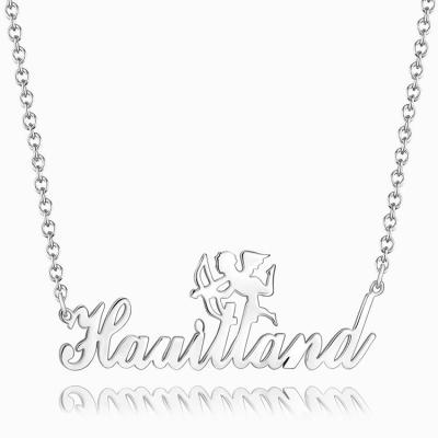 China FASHIONABLE Manufacturer Wholesale Custom Angel Shape Valentine Gift Women Personalized 925 Sterling Silver Name Necklace for sale