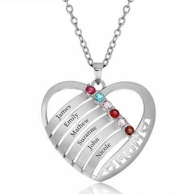 China FASHIONABLE Heart Shaped Hollow Lettering Name Birthstone Diamond 12 Color DIY Gift DIY Mother's Day Pendant Necklace for sale