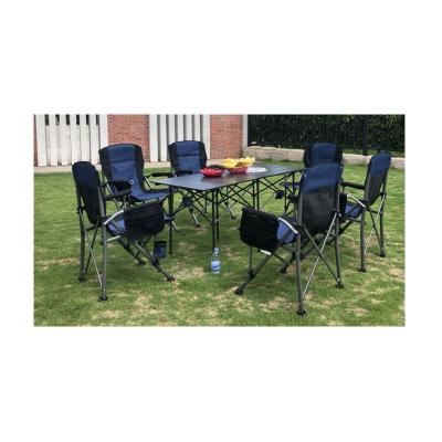 China Outdoor Foldable One Seat Camping Folding Table Chairs Outdoor Portable Table Six Chair Beach Leisure Recliner Seven Pieces Set for sale