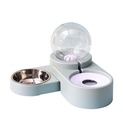 China Multifunctional 1.8L Sustainable Pet Bubble Train Automatic Drinking Station With Cat And Dog Feeding Bowl for sale