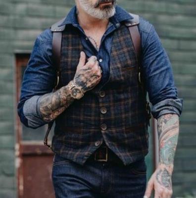 China 10812-SE42 Plaid V-Neck Pattern Breathable Men's Vest New Style Casual Sehe Fashion for sale