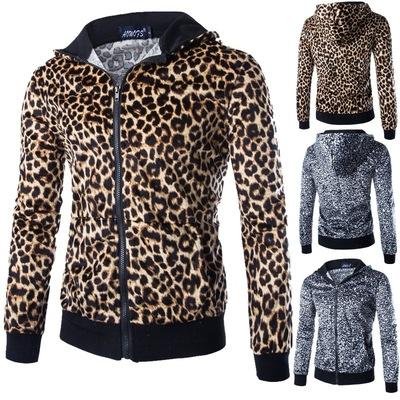 China 10730-SE46 2021 autumn breathable leopard print zipper-up plus size men's hoodies with sehe hooded fashion for sale