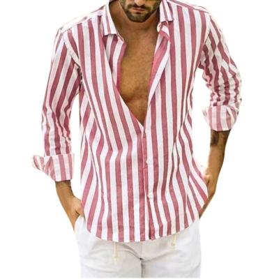 China 10709-SE11autumn 2021 striped long sleeve breathable plus size shirts for men sehe 2021 fashion for sale