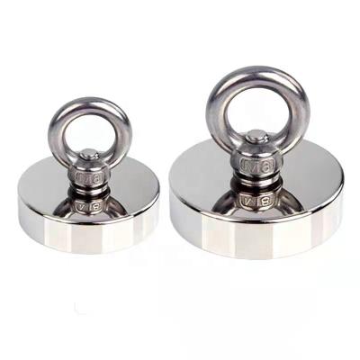 China Durable Super Strong Diameter 60mm Neodymium 250lbs Pot Fishing Magnet With Eyebolt for sale