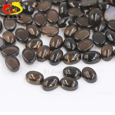 China Wholesale Fashionable Flat Bottom Cabochon Brown Crystal Gemstone Superior Smooth Oval Smoky Quartz For Clothing Decoration for sale