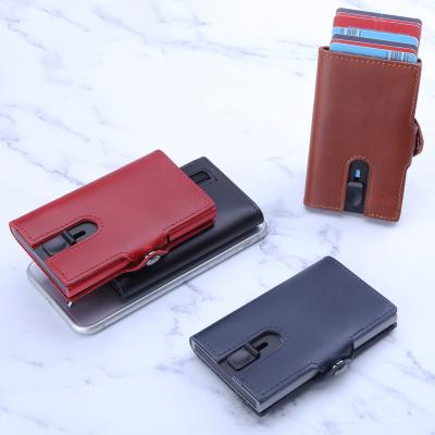 China RFID RFID Blocking Card Holder Fashion 100% Men's Purse Metal Wallet Credit Leather Card Case The Real for sale