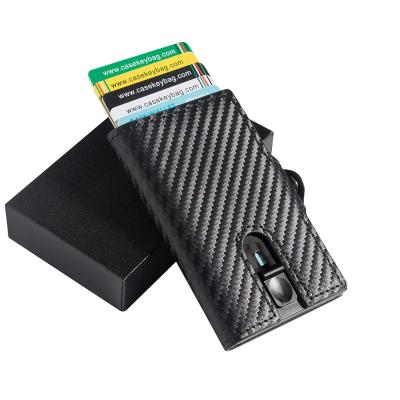 China 2021 New RFID Tactical Wallet Credit Card Holder Slim Carbon Fiber Flip Sliding Wallet for sale