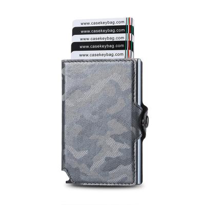 China Custom Alumium Leather Slim Wallet Camouflage Wallet Vintage Pop Resistant Card Protect Holder 6 Pockets for sale