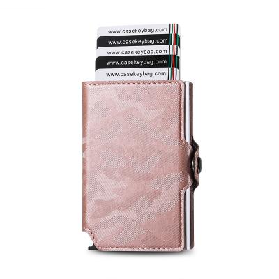 China Minimalist Vintage Pink Card Holder Wallet For Lady RFID Blocking Cute Slim Credit Card Holder Wallet for sale