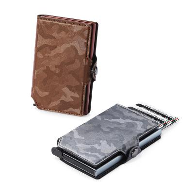 China 2021 Vintage Fashion RFID Wallets Leather Mens With Credit Card Holder Metal Aluminum Business Card Case for sale