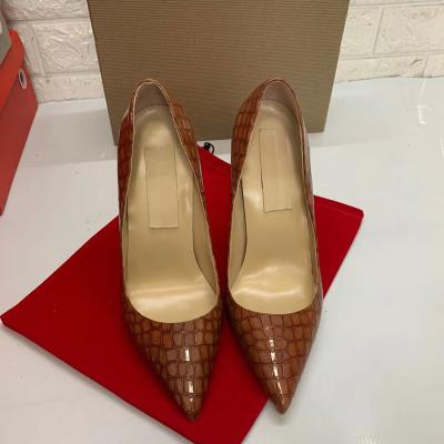 China Anti-slippery Imitation Crocodile Pumps Shoes Leather Ladies Dress Thin High Heel Pointed Toe Red Women Sandals for sale