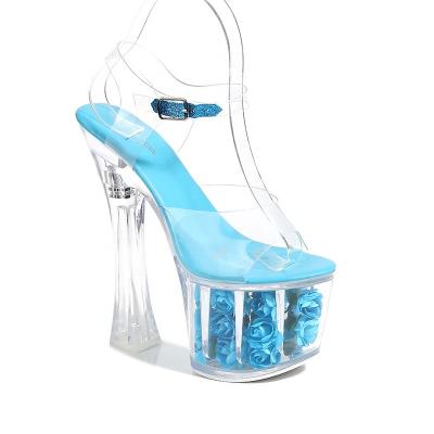 China Anti-Slippery Fashion Transparent High Heel Stripper Sandal Summer Platform Women Sexy Dance Shoes Stripper Clear PVC Heels For Ladies for sale