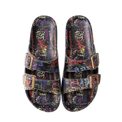 China Colorful Flat Toe Sandal Fashion Trend Women Summer Creative Double Buckle Strap Open Slipper for sale