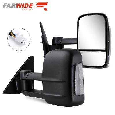 China ABS+glass FARWIDE Electric Black Tow Side Mirror For Mitsubishi Pajero 2001 - 2006 With Extendable Indicator for sale