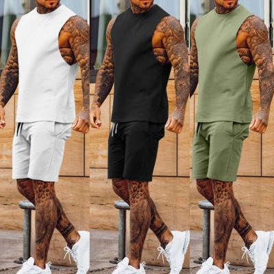 China Summer QUICK DRY Mens Casual Vest Two Piece Shorts Sets Sleelvess T-Shirt Shorts Outdoor 2 Piece Sets Solid Tracksuit Set for sale