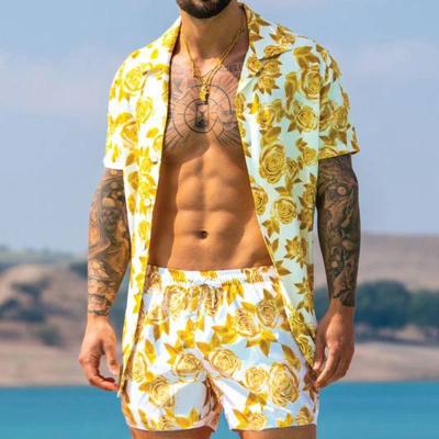 China New QUICK DRY Men's Hawaiian Beach Suits Vacation Printed Shorts Shirt Blouse Shorts Printed Short Two Piece Sets for sale