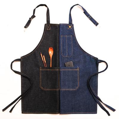 China New Design Vintage Kitchen Canvas Apron Denim Apron Customized Bartender Baking Cooking Denim Cleaning Cloth High Quality Apron for sale