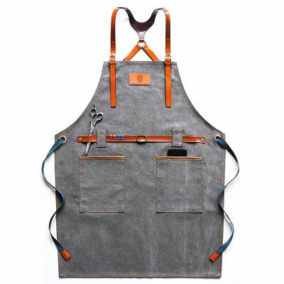 China Hairdresser Water Resistant Cooking Canvas Aprons Work Mats 16oz For Women Painting Garden Tool Apron With Pockets Adjustable for sale