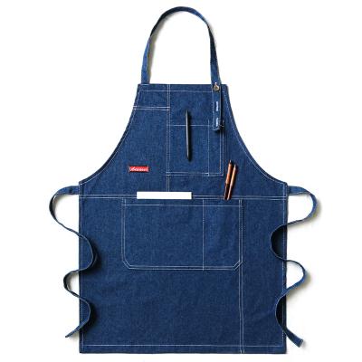 China Denim Cleaning Apron with Pockets Towel Loop 4 Tool Pockets for Chef Salon Barber Hairstylist Hairdresser BBQ Cooking for sale