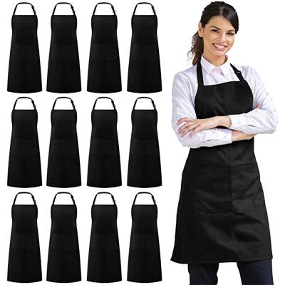 China Custom Logo Size Adjustable Bib Aprons Cleaning For Women With Pockets Cooking Kitchen BBQ Outdoor Apron Chef for sale