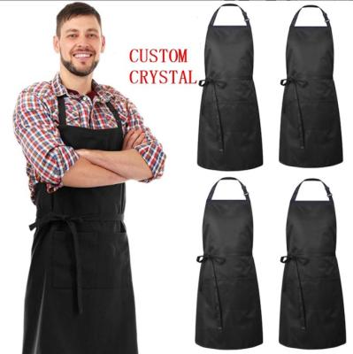 China Custom Waterproof Black Cleaning Crystal Beauty Makeup Salon Custom Apron Crystal Barber Apron Polyester Cotton Linen Studio Apron for sale