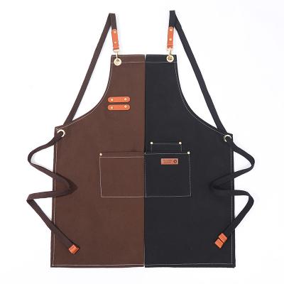 China Custom Canvas Apron High End Heavy Duty Cooking Cleaning Logo Kitchen Printed Apron With Pockets 100% Organic Canvas Cotton Apron for sale