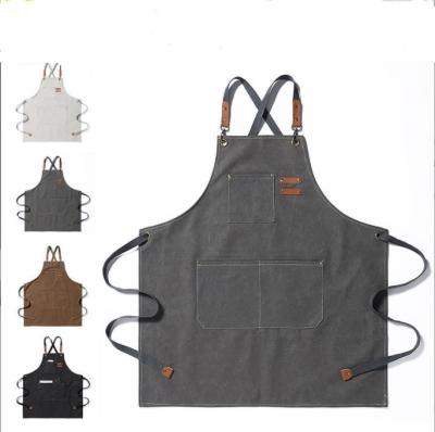 China Custom Logo Modern Korean Style Fashion Cleaning Ladies Work Canvas Aprons Baking Waitress Cafe Florist Apron With Pockets for sale