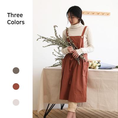 China Wholesale Cheap Simple Kitchen Uniform Japanese Aprons Waiter Cleaning Apron 100% Cotton Buttons Canvas Bulk Adjustable Along for sale